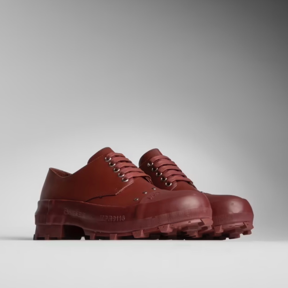Camper Traktori Brick Red Leather Derby Shoes